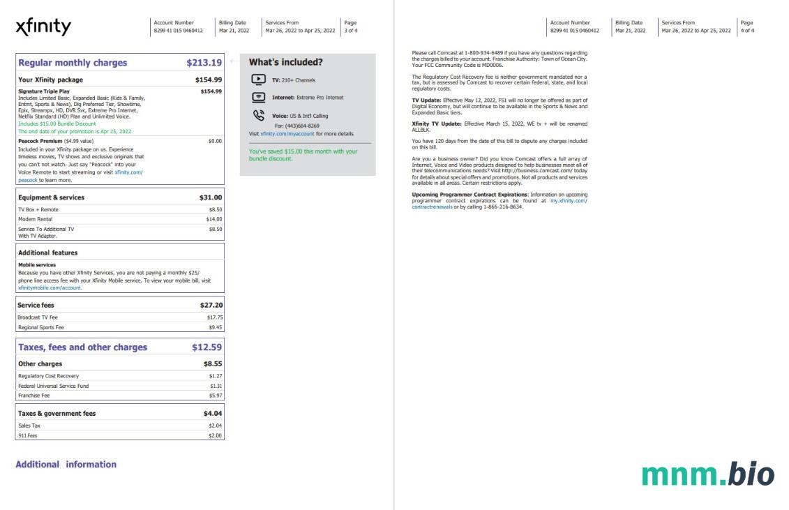 USA Philadelphia Xfinity rachunek za media Word i szablon PDF, 4 Strony 3 4